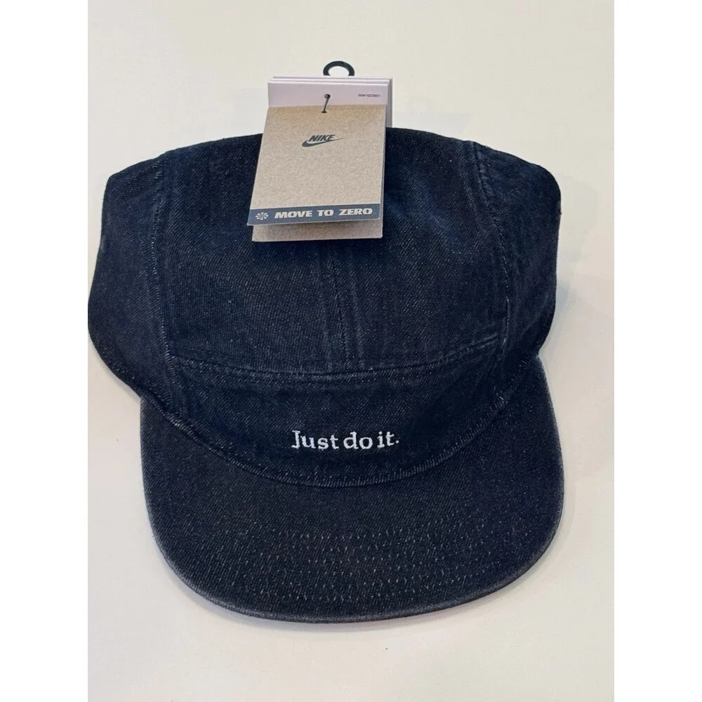 Nike Fly Just Do It Black Washed Denim Unstructured 5 Panel Cap S/M IB2345 010